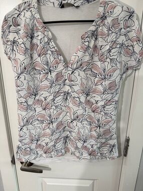 GEF- Floral V-Neck Camisole Tank Top - Pink/White
